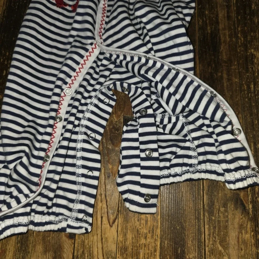 Kissy Kissy NWT Blue & White Stripes W Crab Beach Pima Cotton Convertible Gown S